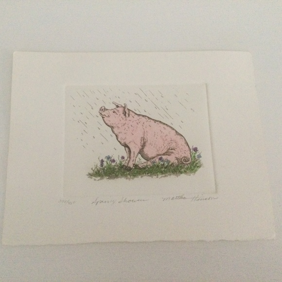 Martha Hinson Signed Numbered Print Ready to Frame - Spring Showers Pig - Picture 1 of 5
